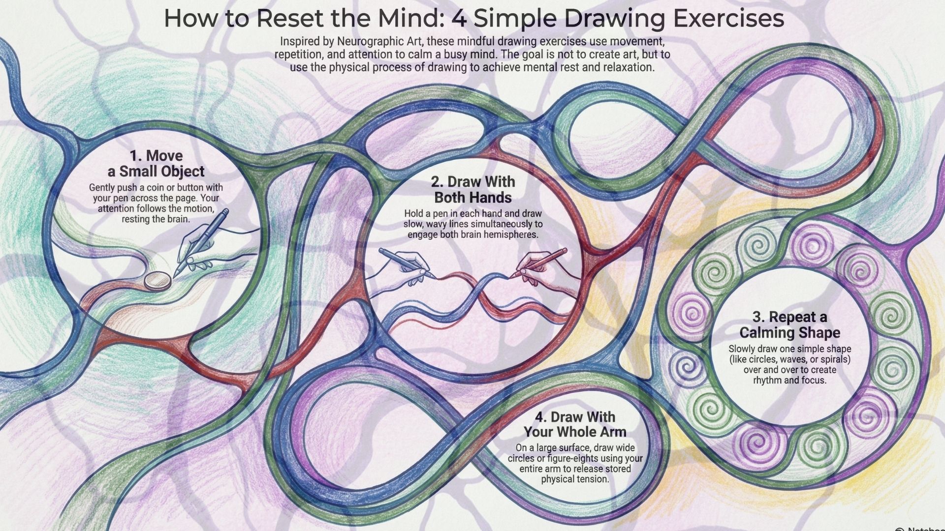 A short mindful drawing practice inspired by Neurographic Art. Takes less than 10 minutes.