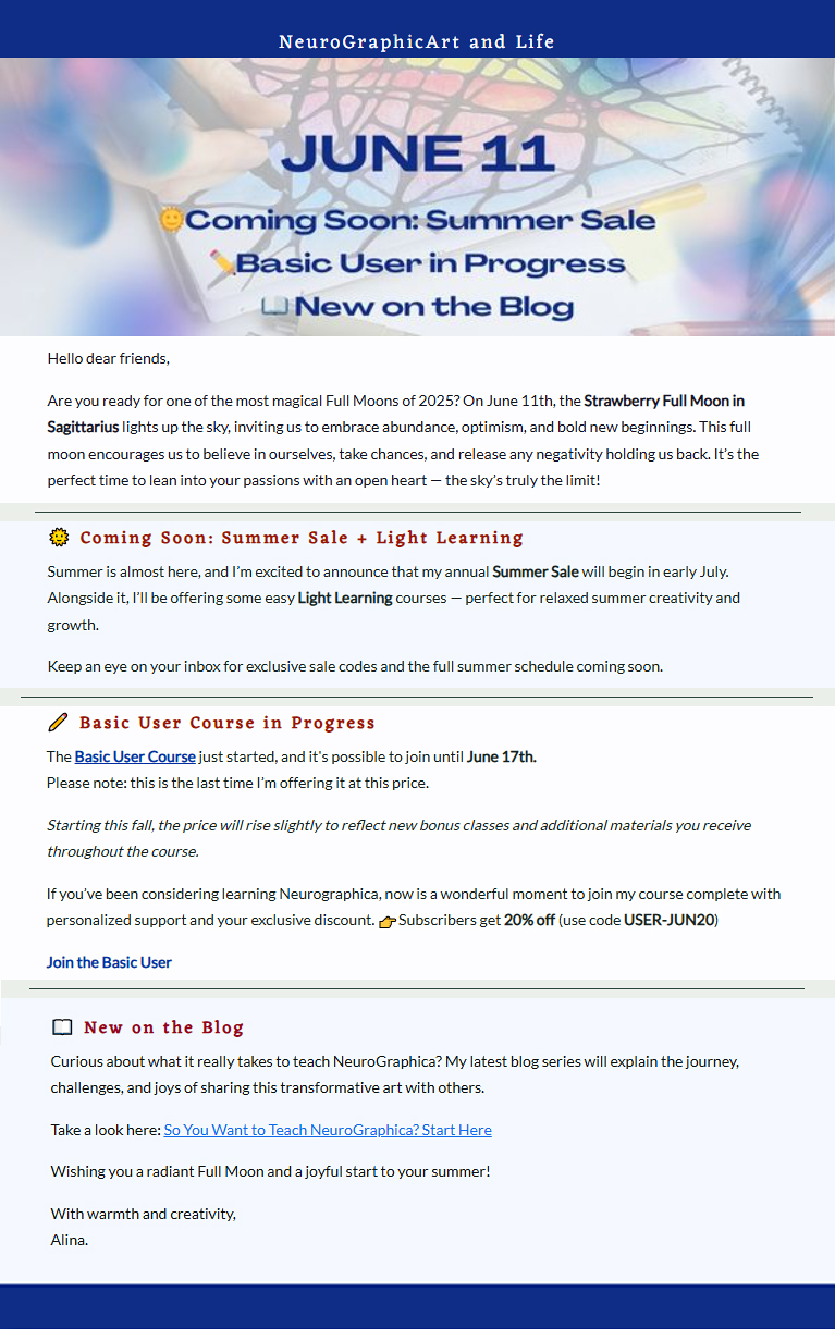 Sample Neurographic art and life Newsletter